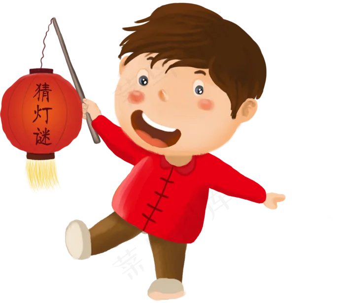 元宵节拿这灯笼的小男孩,免抠元素(2467X2166(DPI:300))psd模版下载
