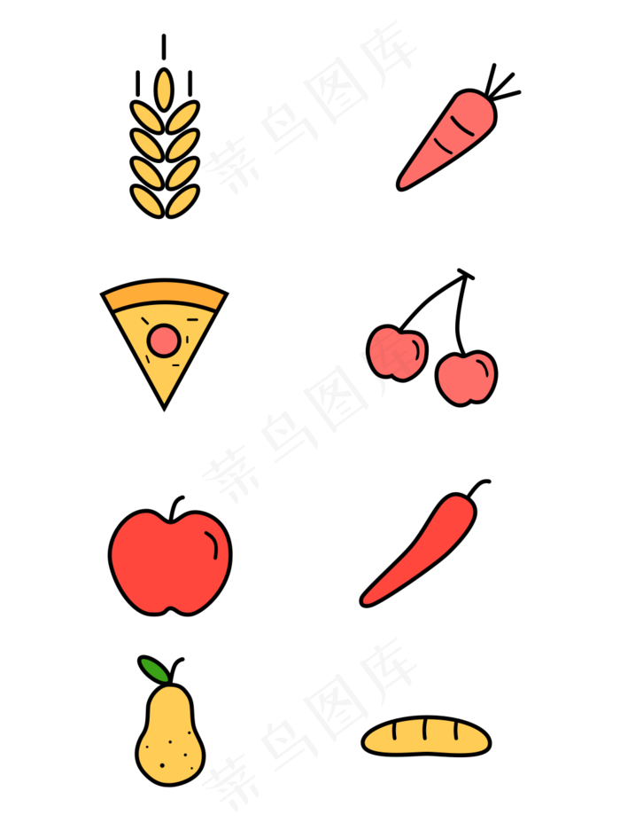 简约风单色描边蔬菜水果食物元素