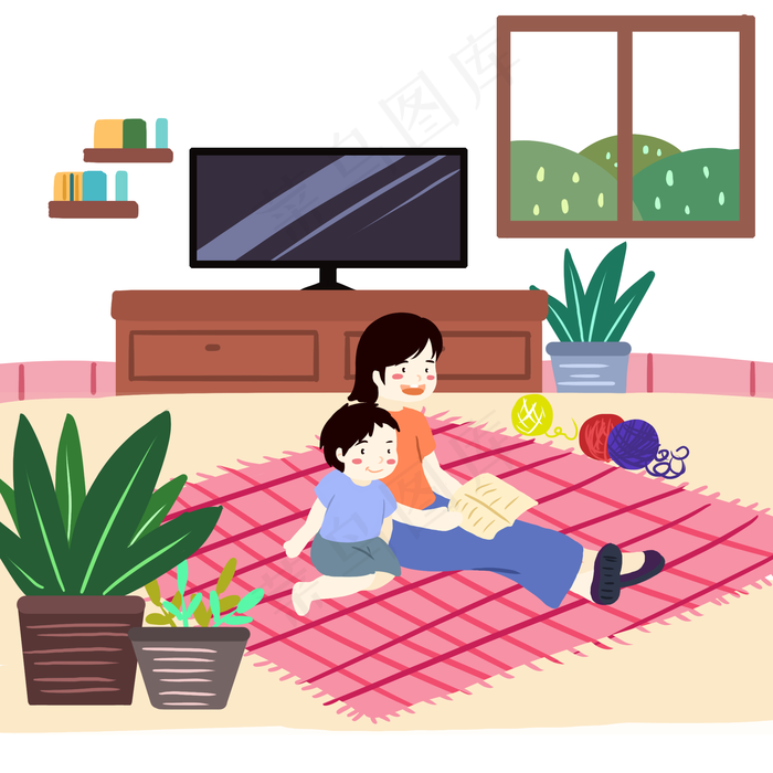 母亲节粉色扁平风元素亲子陪伴