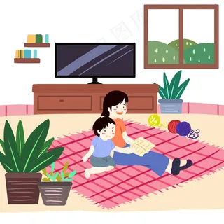 母亲节粉色扁平风元素亲子陪伴