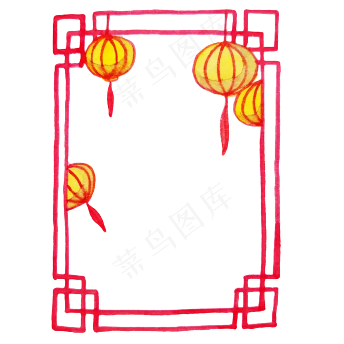 流苏黄灯笼方形边框,免抠元素(2000X2000(DPI:300))psd模版下载