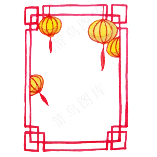 流苏黄灯笼方形边框,免抠元素