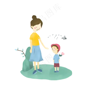 母亲节卡通妈妈与孩子免扣PNG