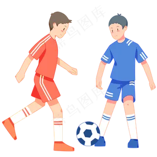 卡通手绘男孩和朋友开心踢足球