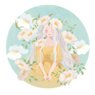 大暑文艺鲜花夏日少女png素材