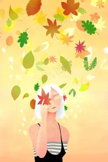 黄色系卡通手绘风立秋节气配图