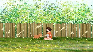 夏日树林下乘凉小清新风景竖