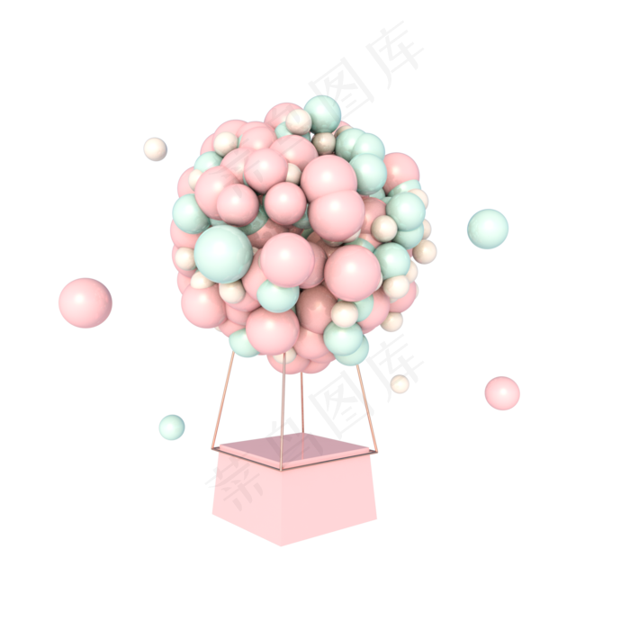 C4D立体浪漫告白热气球,免抠元素