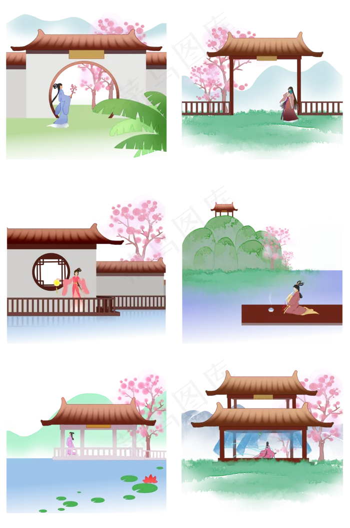 古风风景人物合集(2000X3020(DPI:300))psd模版下载