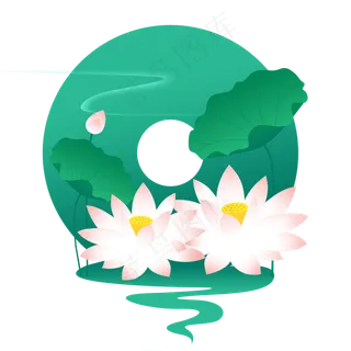 春天荷花荷叶圆形清新