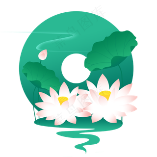 春天荷花荷叶圆形清新