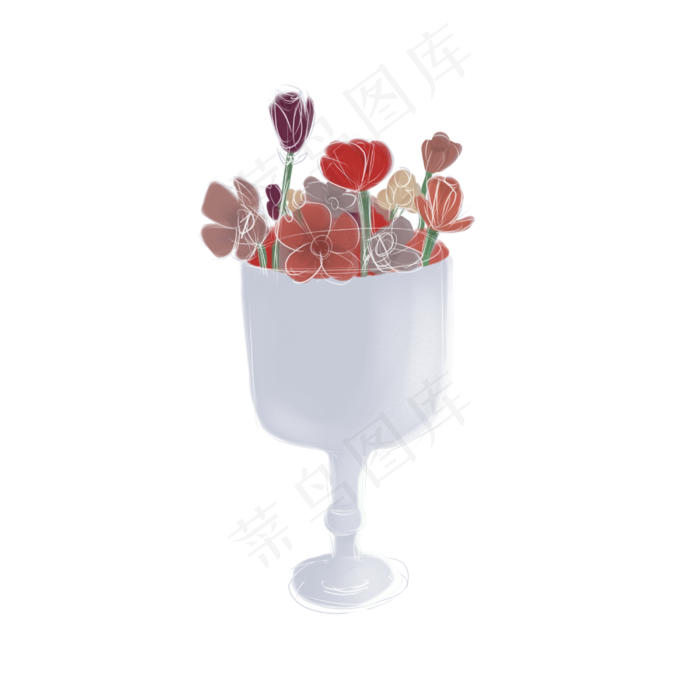 白色花瓶与花朵PNG图片(4000X4000(DPI:300))psd模版下载