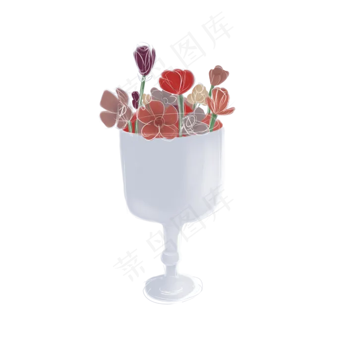 白色花瓶与花朵PNG图片(4000X4000(DPI:300))psd模版下载