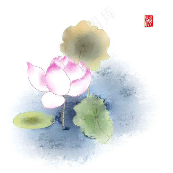 夏季古风荷花(2000X2000(DPI:300))psd模版下载