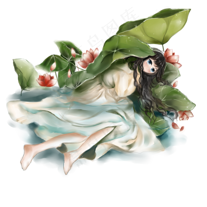 中国风古风小清新池塘中的少女(3000X3000(DPI:72))psd模版下载