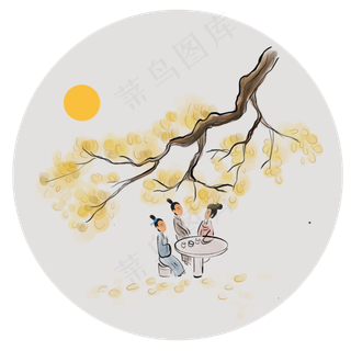 中国风树下赏月的古人,免抠元素