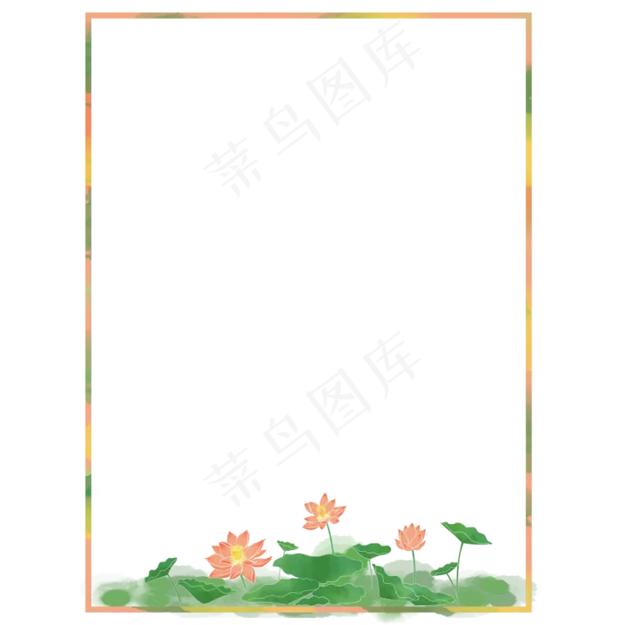 长方形边框水彩水墨橙红荷花(3500X3500(DPI:300))psd模版下载