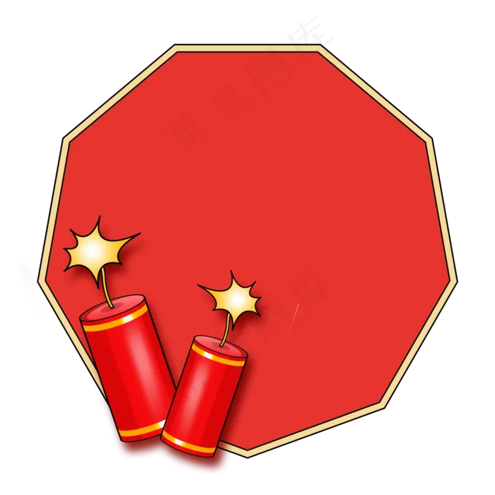 元旦红色的爆竹边框,免抠元素