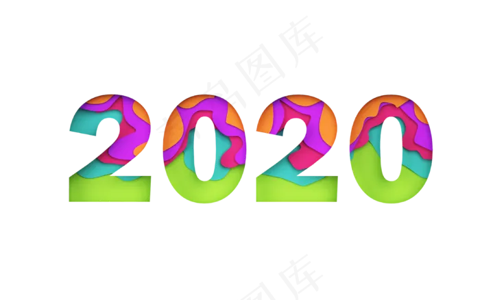 创意剪纸文字2020,免抠元素(2000X2000(DPI:300))