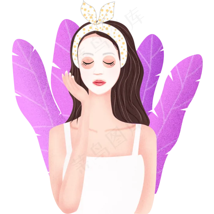 敷面膜美容卡通手绘女孩,免抠元素(1200*1200px 300 dpi )psd模版下载