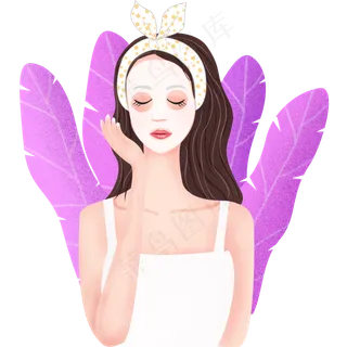 敷面膜美容卡通手绘女孩,免抠元素