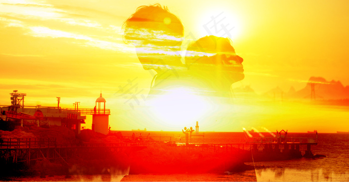 创意简约城市双重曝光背景合成