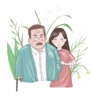 父亲节有爱的父女清新手绘