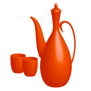 绘制红色酒壶酒杯,免抠元素