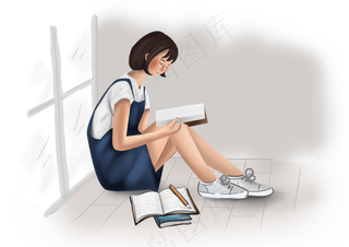 高考看书的女孩素材