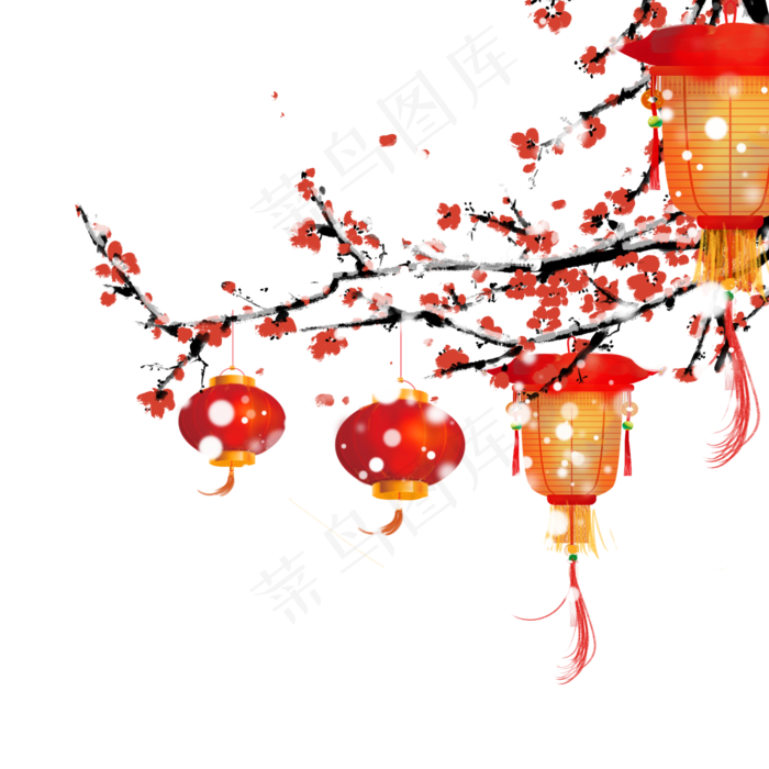 水彩春节装饰新年梅花,免抠元素(2000*2000px 300 dpi )psd模版下载