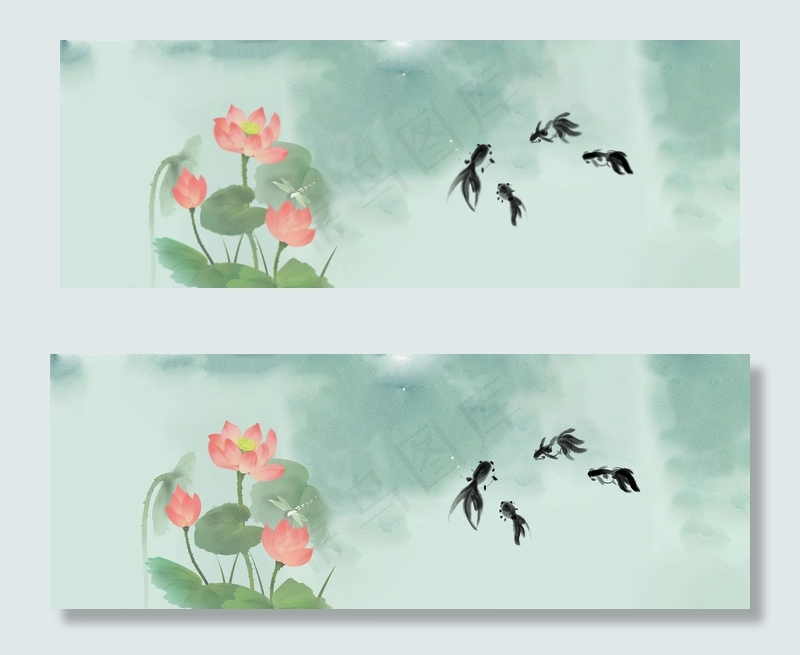 中国风古荷花banner(1920*700px 	       )psd模版下载