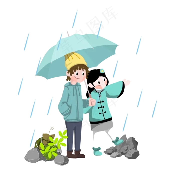 情侣打伞雨水节气,免抠元素