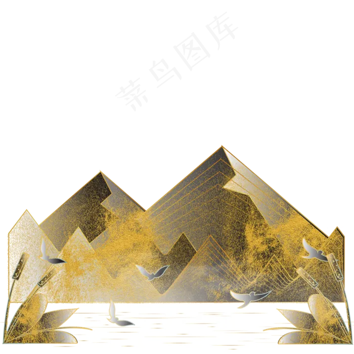 中国风描金烫金山水(2000*2000px 300 dpi )ai矢量模版下载