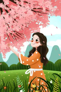 春天春季春日樱花花海花季少女赏花唯美粉色 春天春季春日樱花花海花季少女赏花唯美粉色