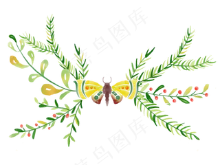 绿色水彩蝴蝶小清新