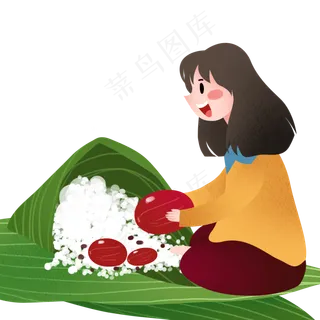 端午节包红枣粽子的女孩
