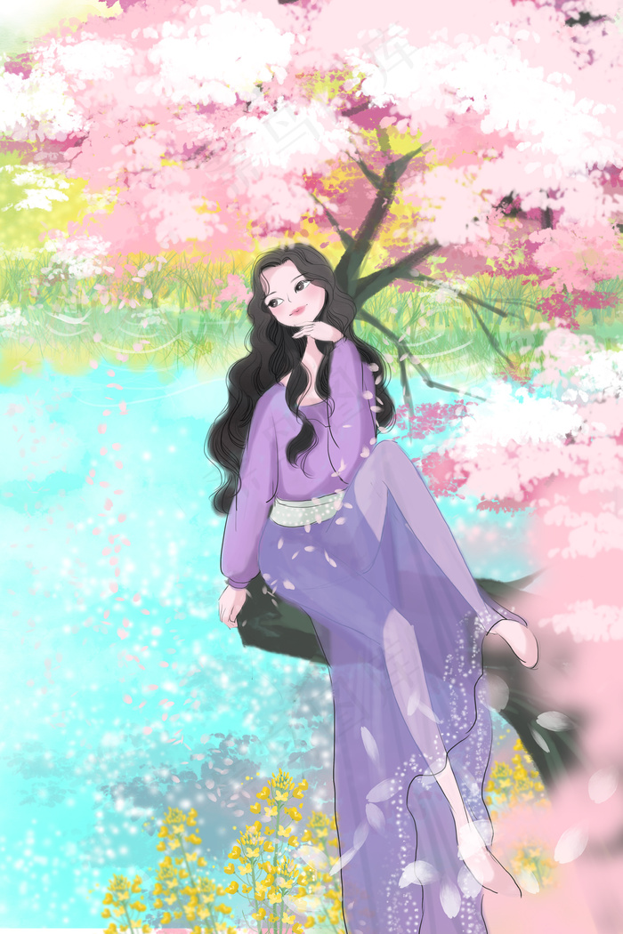唯美樱花漫天飞舞(3545X5315(DPI:300))psd模版下载