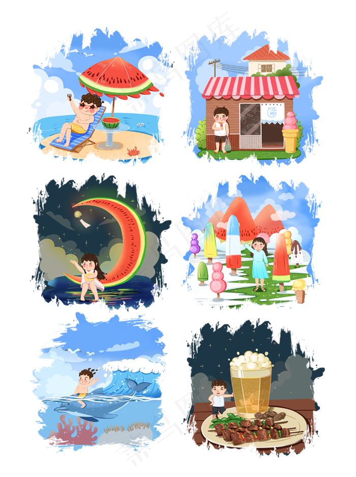夏天夏至大暑小暑手绘风二十四节(1024X1369(DPI:300))psd模版下载