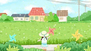 夏天卡通小清新拿着风车的小女孩配图