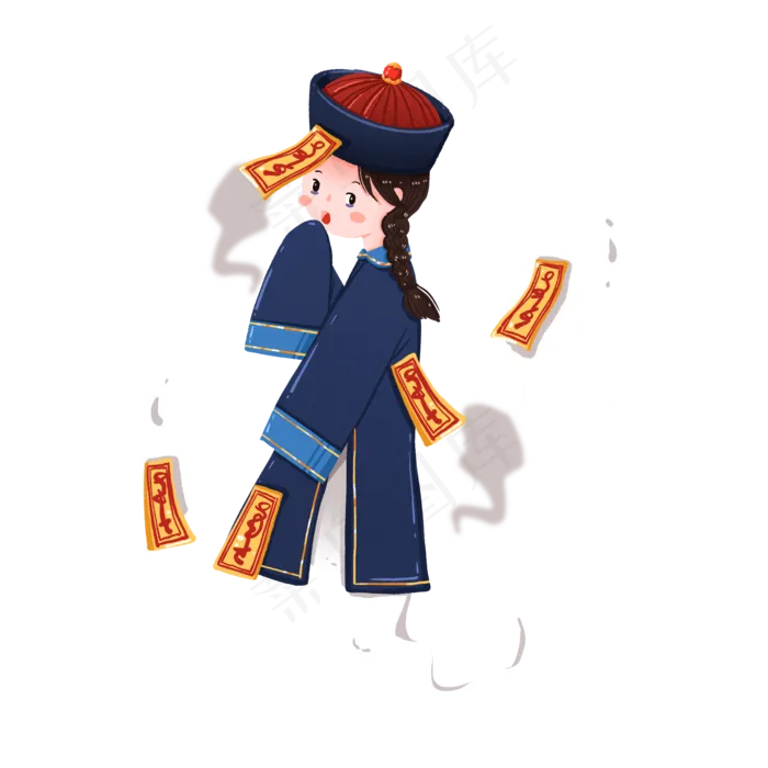 中元节和小幽灵一起的僵尸,免抠元素(2000X2000(DPI:300))psd模版下载