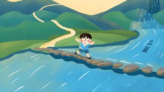 卡通手绘风立夏外出郊游玩耍配图