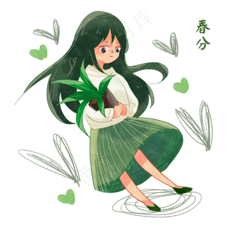 春分拿着盆栽的小女孩,免抠元素