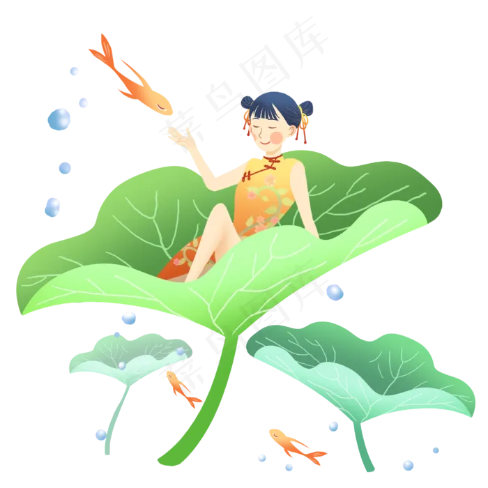 谷雨坐在叶子上的女孩(3000X3000(DPI:300))psd模版下载