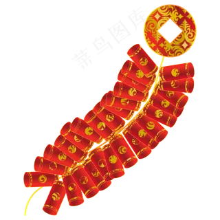 新年铜钱鞭炮装饰,免抠元素