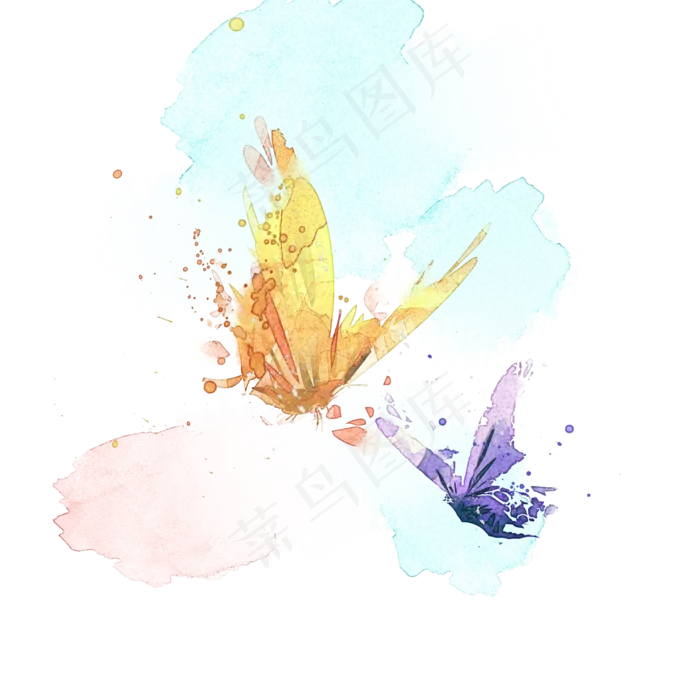 水彩墨迹蝴蝶(2000X2000(DPI:300))psd模版下载