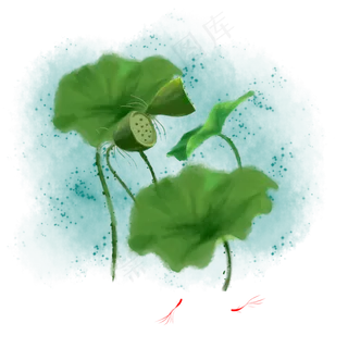 水彩水墨莲蓬荷叶古风中国风植物