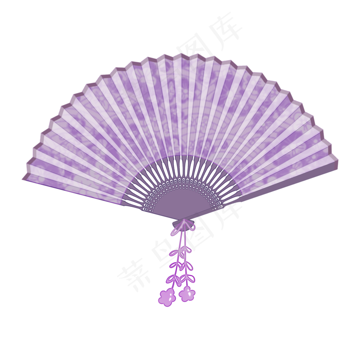 复古紫色印花折扇纳凉用品夏季用,免抠元素
