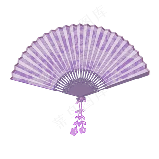 复古紫色印花折扇纳凉用品夏季用,免抠元素