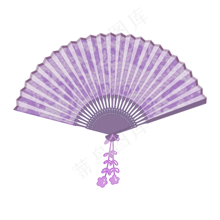 复古紫色印花折扇纳凉用品夏季用,免抠元素