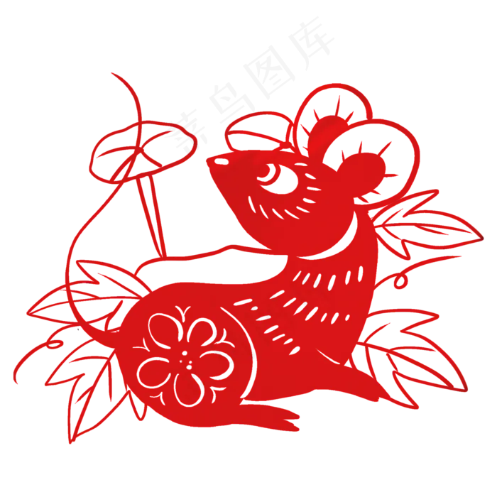红色窗花老鼠剪纸,免抠元素(2000X2000(DPI:300))psd模版下载